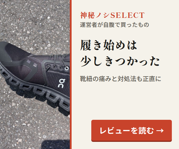 神秘ノシSELECT。履き始めは少しきつかった。靴紐の痛みと対処法も正直に。レビューを読む