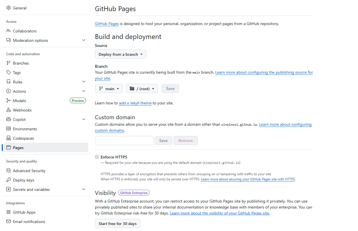 GitHub Pages設定画面 無効化後の状態