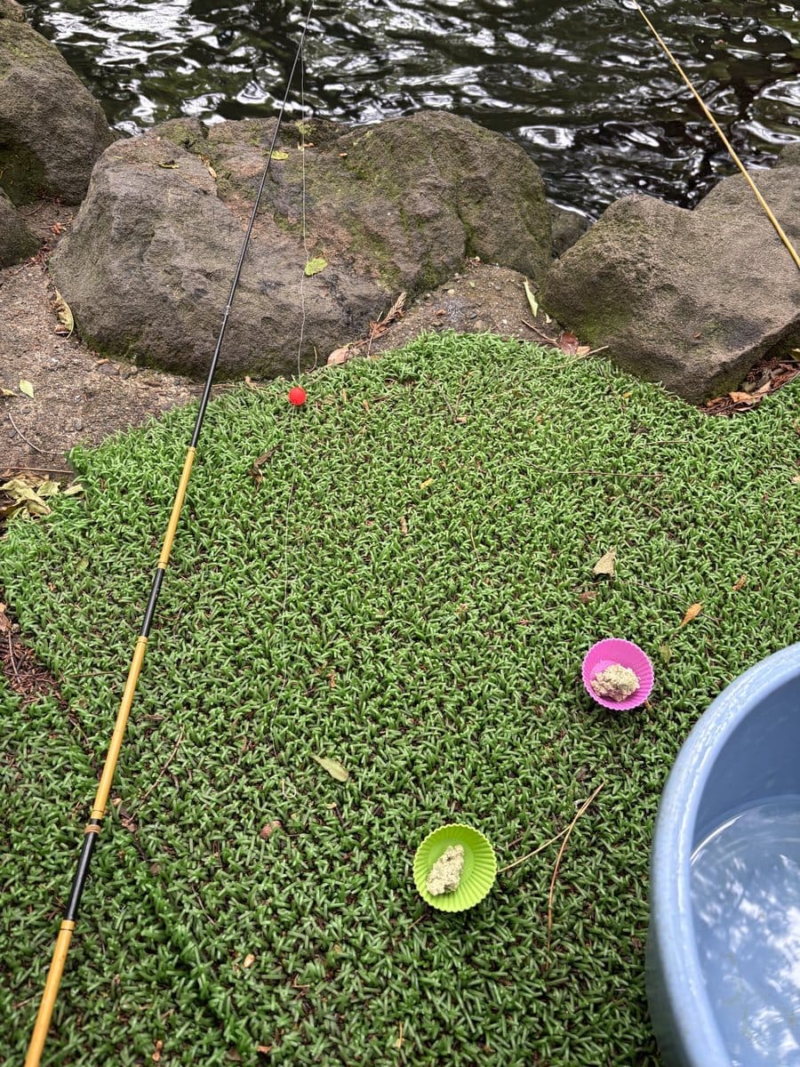清水公園 ニジマス釣り 練り餌と竿