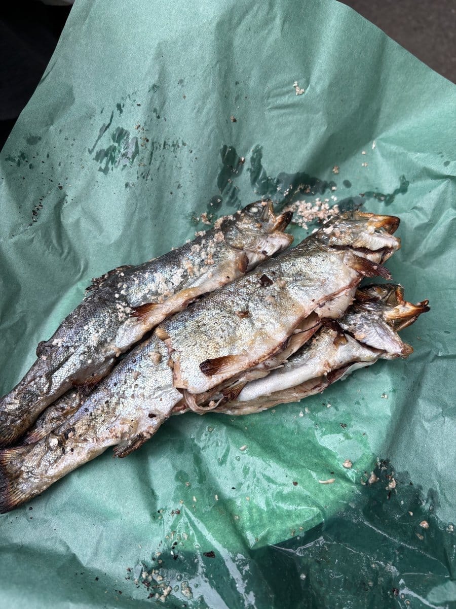 清水公園 ニジマス釣り 焼き上がったニジマス
