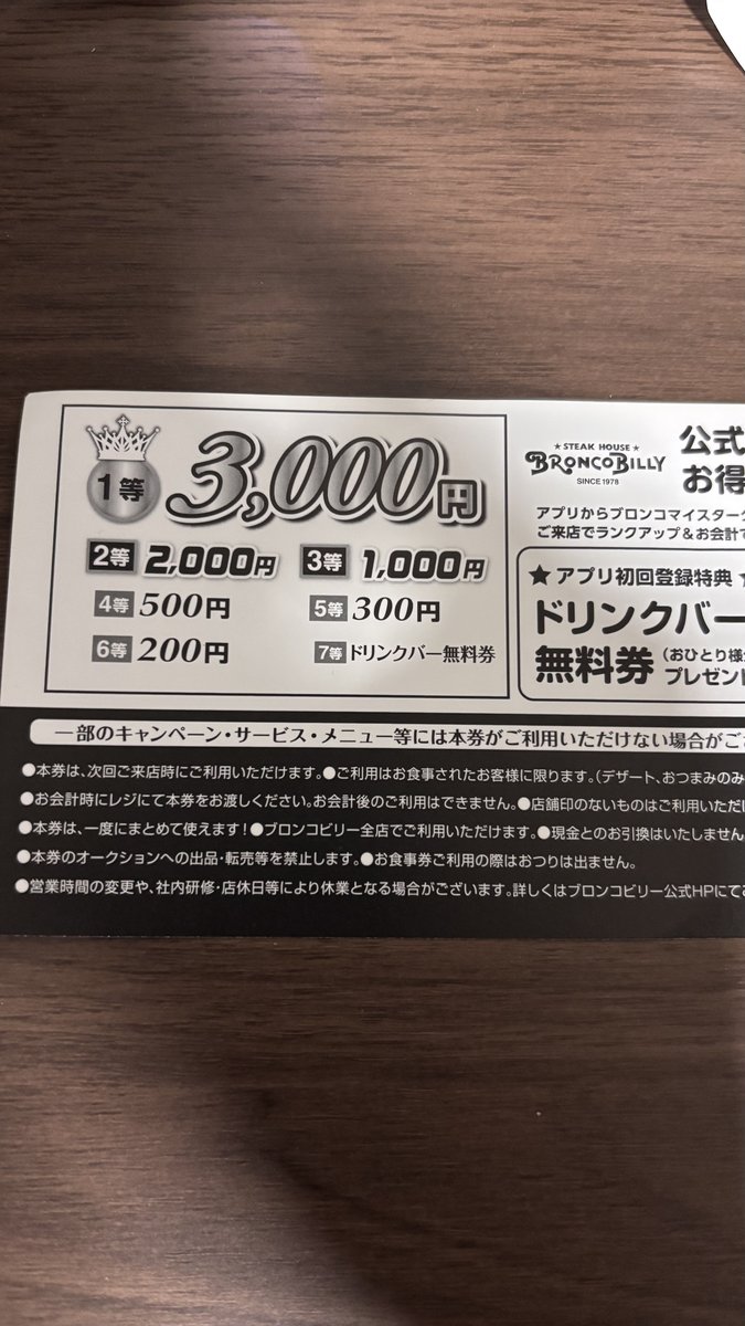 ブロンコビリーのスクラッチクーポン