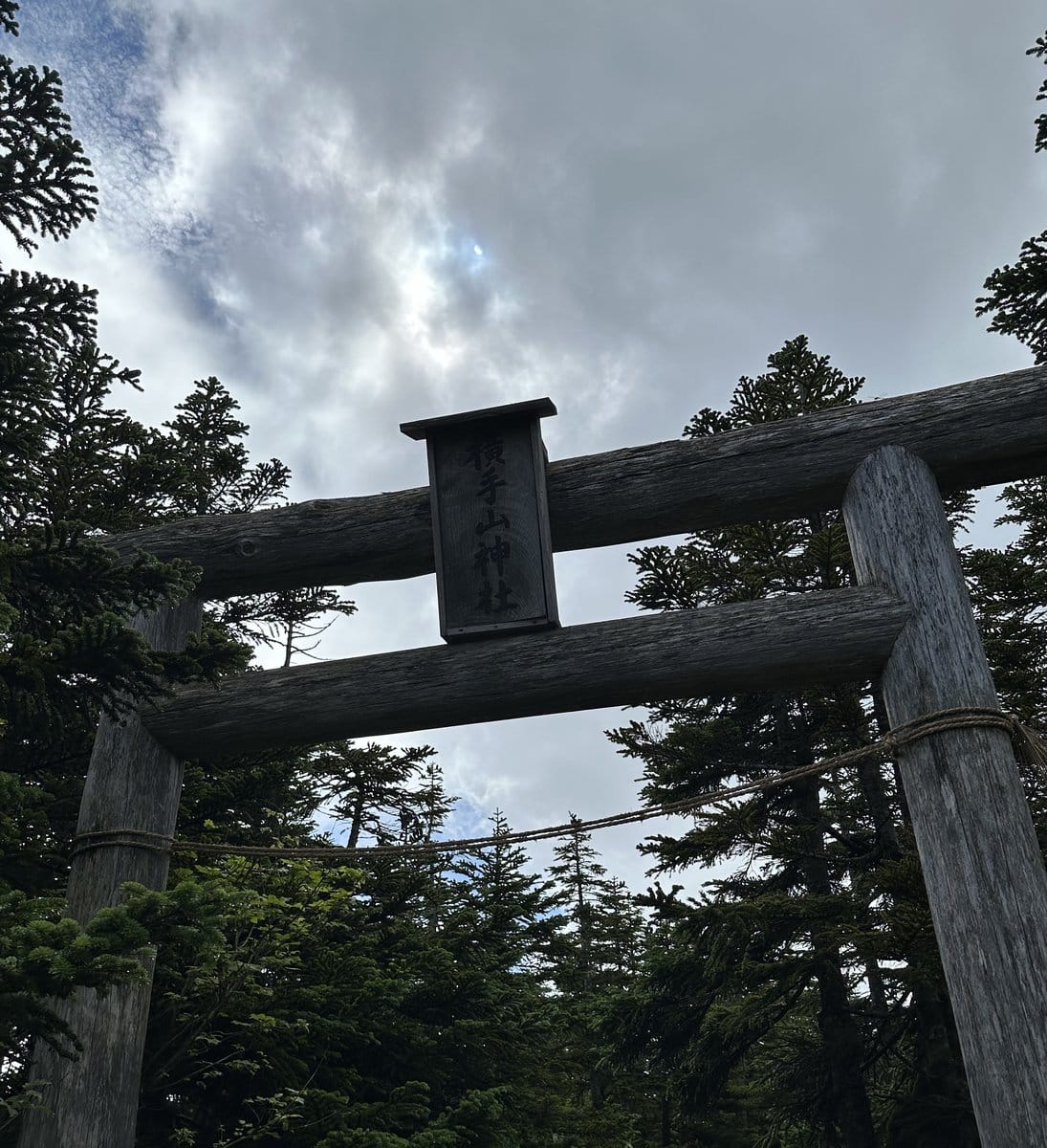 横手山神社の鳥居 山頂付近にある小さな神社