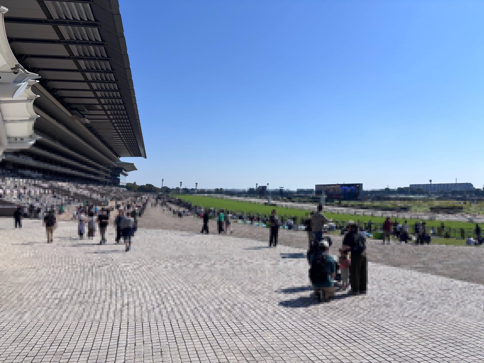 東京競馬場のスタンド前の広場 人が少なく空いている様子
